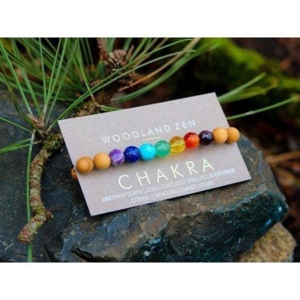 Woodland Zen Small Chakra Bracelet Amethyst Lapis Turquoise Wood Beaded NEW